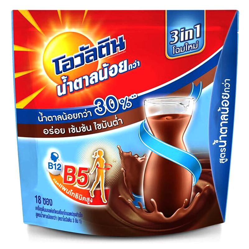 Ovaltine 3in1 Chocolate Flavour Less Sugar Malt Beverage Size 31g Pack of 18Sachets