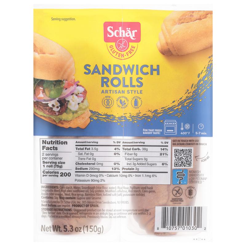 Schar Gluten-Free Artisan Style Sandwich Rolls 5.3 oz