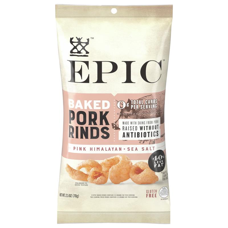 EPIC Pink Himalayan & Sea Salt Baked Pork Rinds, Keto Friendly, 2.5 oz