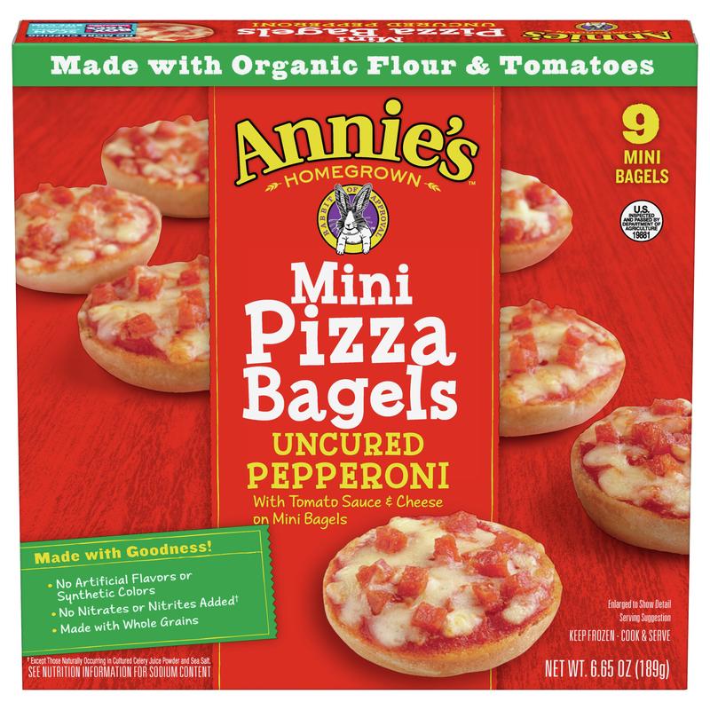 Annie's Mini Frozen Pizza Bagels, Uncured Pepperoni With Tomato Sauce and Cheese, 6.65 oz