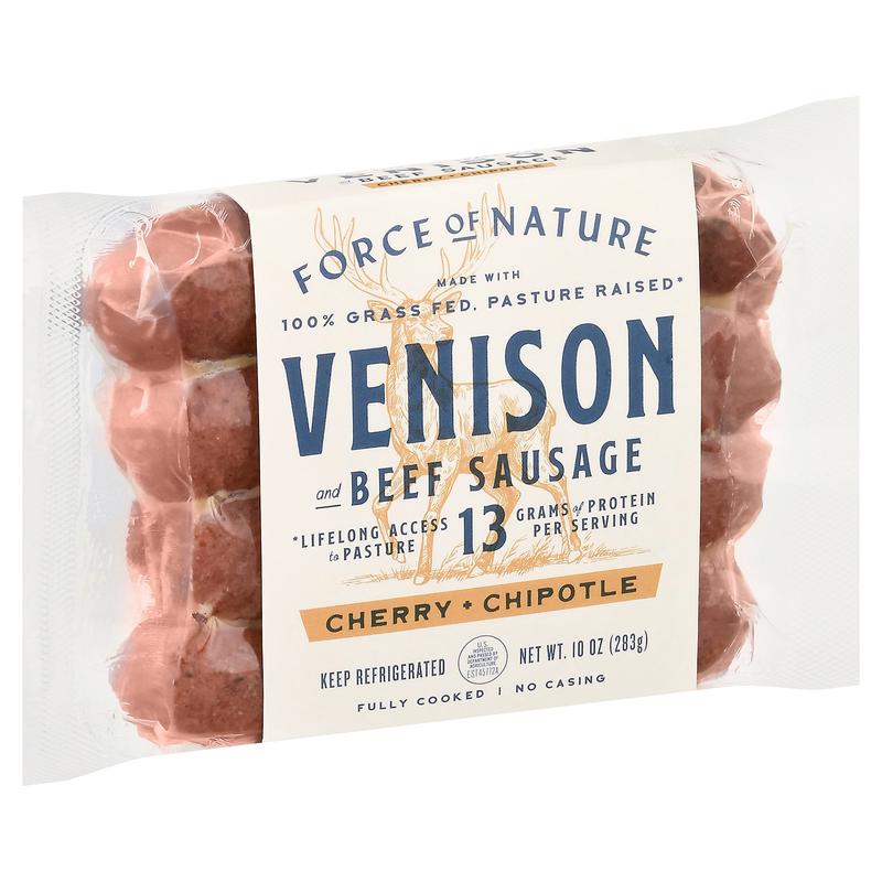 Force of Nature Cherry + Chipotle Venison and Beef Sausage 10 oz