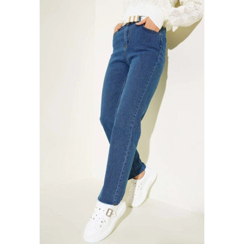 Wide Leg Jean Trousers Denim Blue
