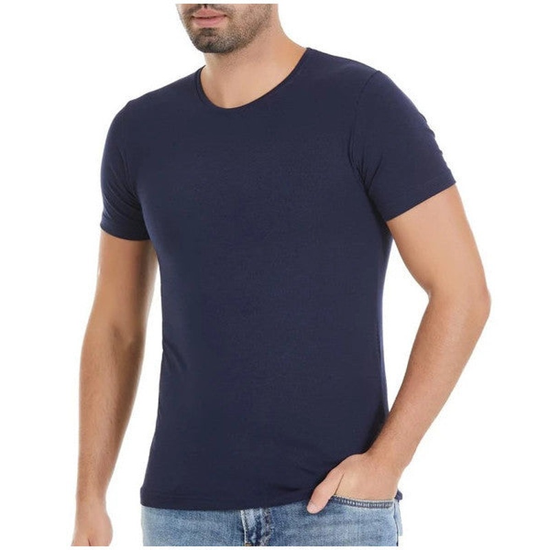 3 Pieces Yldz Men's Modal Short Sleeve T-Shirt Undershirt Navy Blue 337