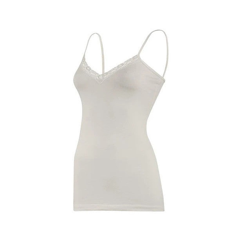 6 Pieces Yldz Women's Modal Fabric Lace Rope Strap Undershirt Ecru 2227