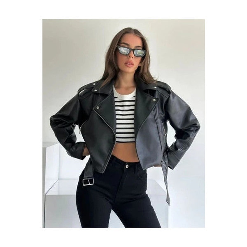 New Season Oversize Black Biker Leather Jacket