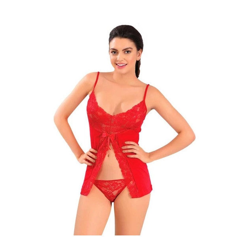 Sistina Women's Lace Red Undershirt Panties Set 3016