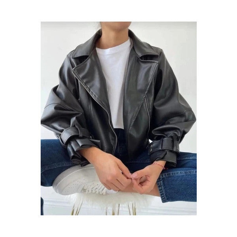 Women's Black Oversize Leather Jacket