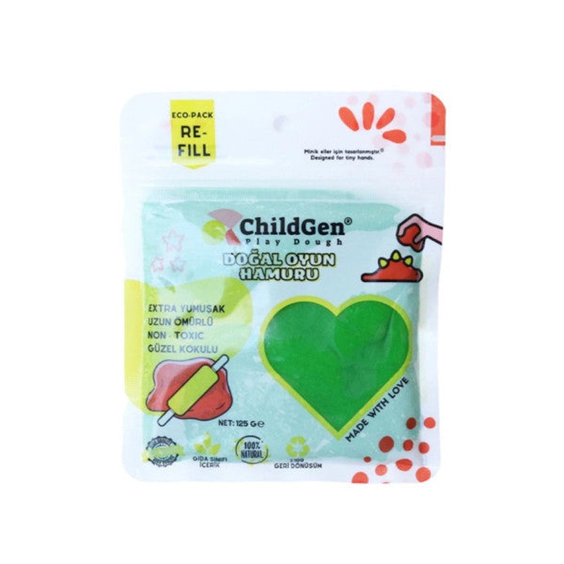 Childgen Natural Play Dough - Green - Vacuum Cartridge Package - (Ecopack-Refill)