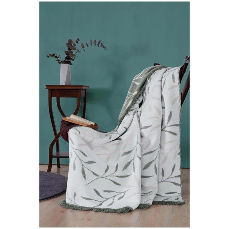 Crocus Single Cotton Blanket Green-Beige