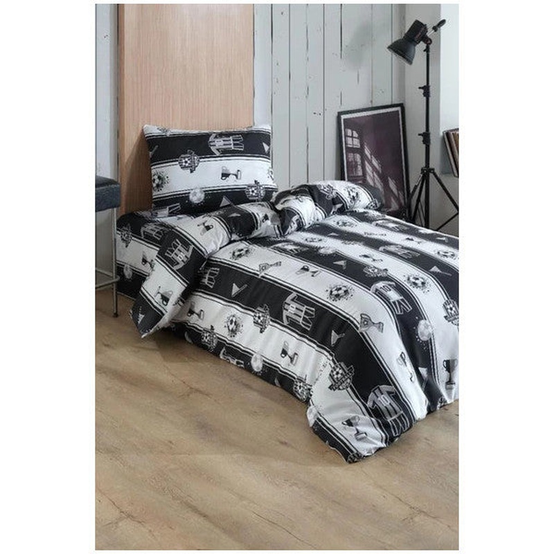Jersey Patterned Black And White Double Duvet Cover Set