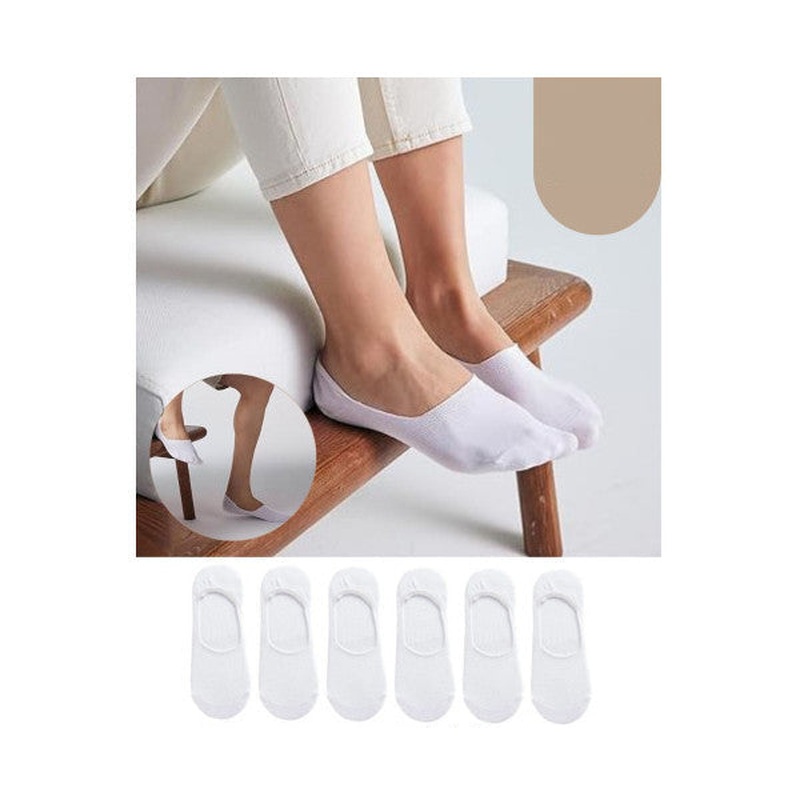 Women - Men Plain Pattern (6 Pairs) Cotton Non-Sweating Ballerina Socks