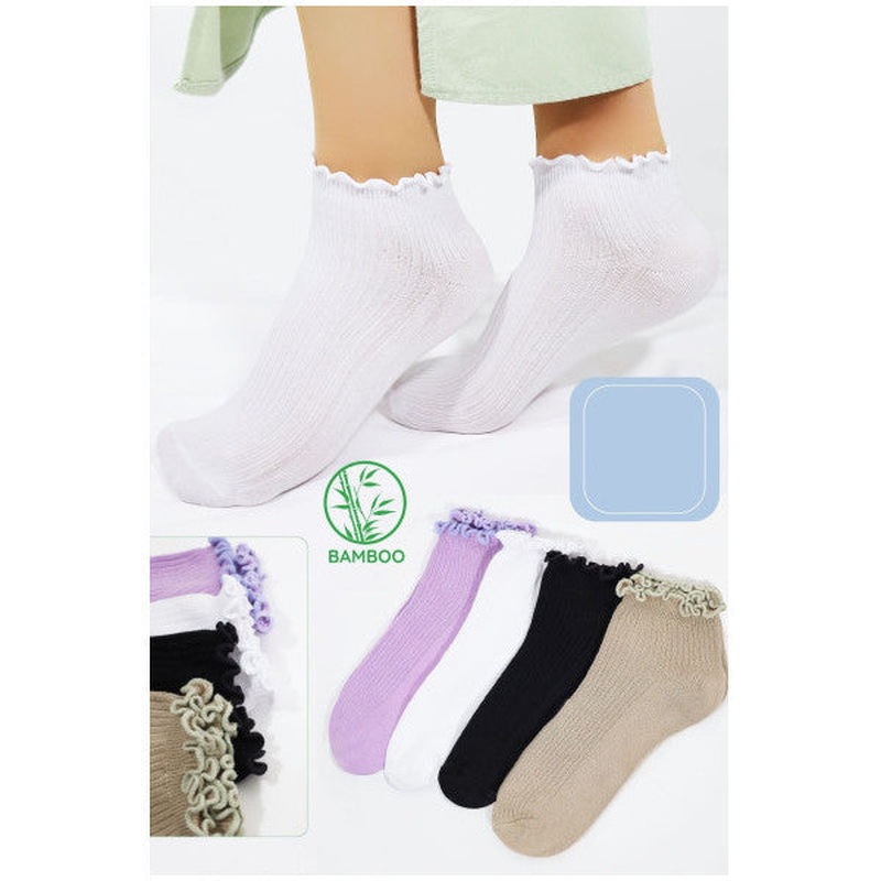 Women's Bamboo Socks (4 Pairs) Colorful Ruffle Ankle Women's Socks