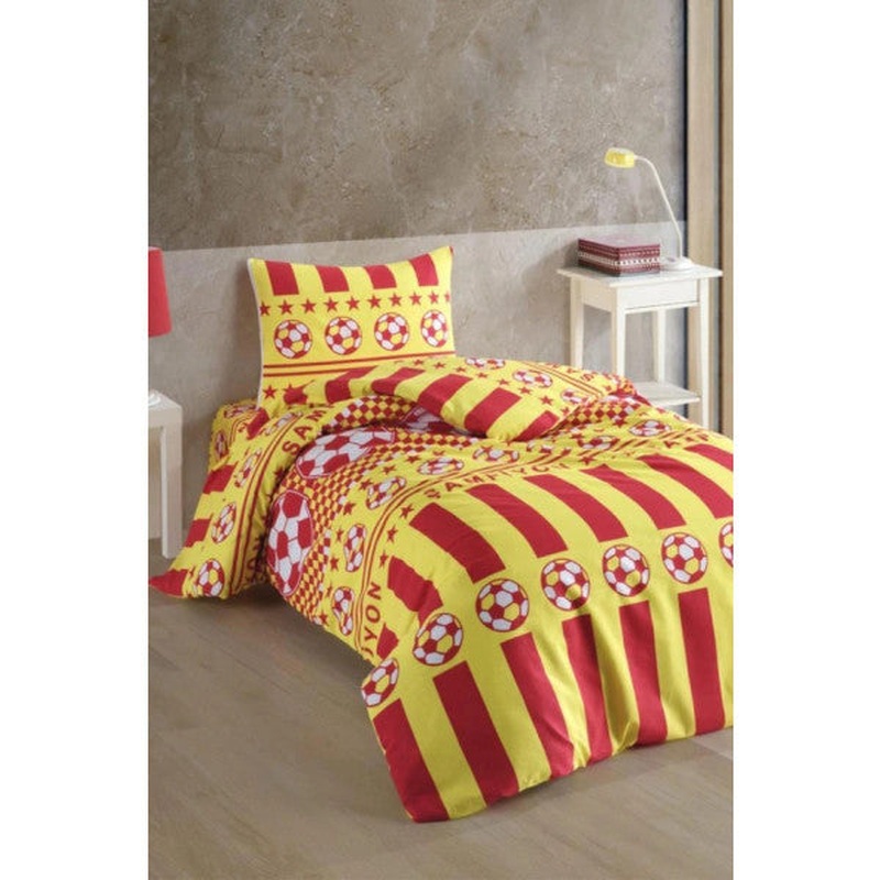 Yellow Red Fan Patterned Double Duvet Cover Set