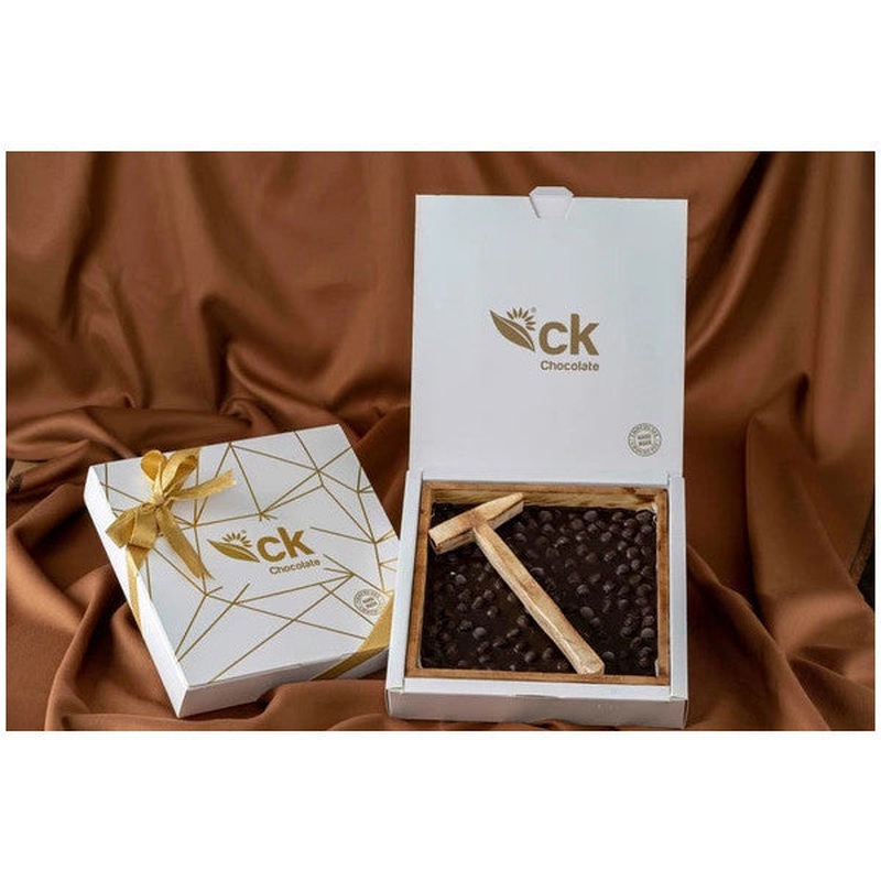 Dark Chocolate Hazelnut Beyolu Chocolate - Wooden Box With Hammer - 500 G