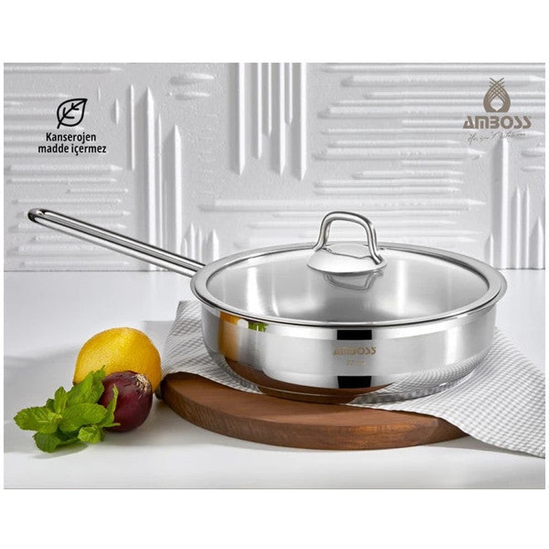 Saphire Saphire 22X06 Cm Stainless Steel Pan With Glass Lid
