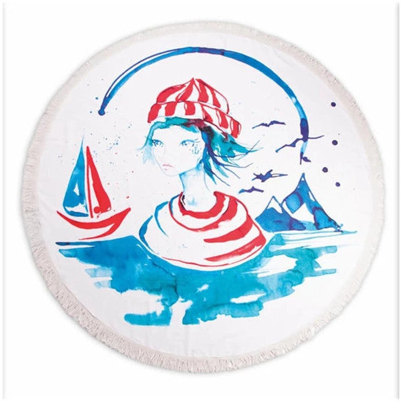 Anemoss Sailor Girl Round Beach Towel