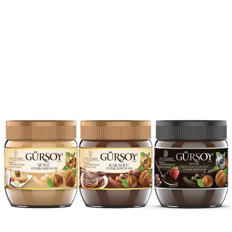 Gursoy Milk Hazelnut Cream 400G & Gursoy Cocoa Hazelnut Cream 400G & Gursoy Dark Chocolate Cocoa Hazelnut Cream 400G