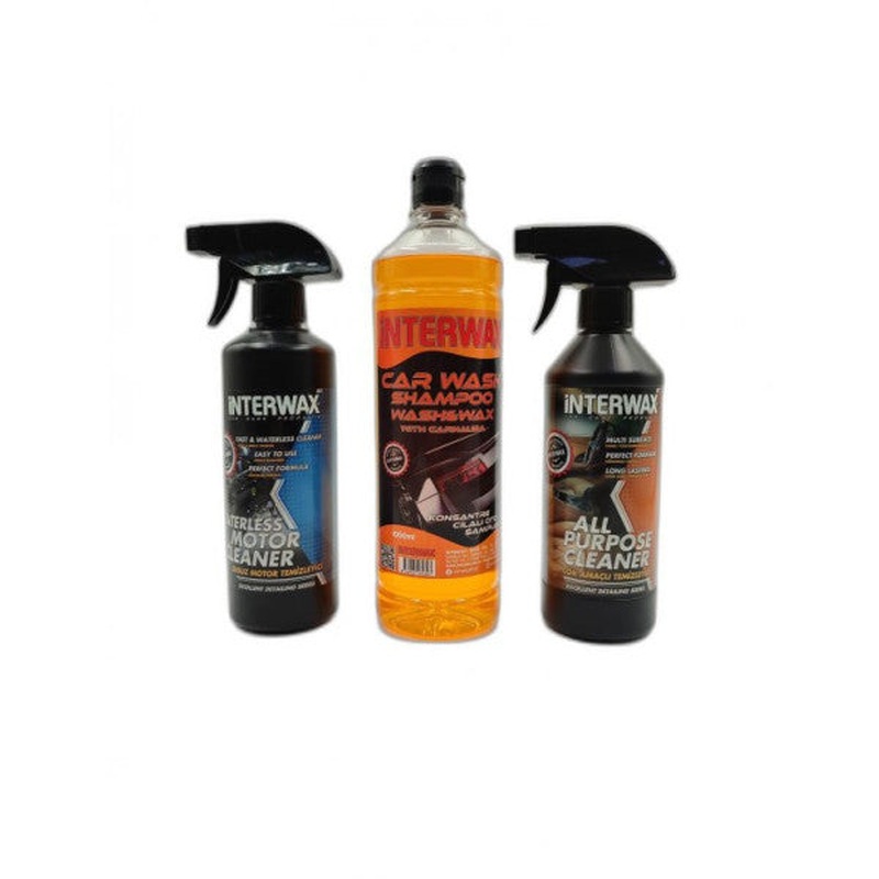 Interwax 3 Piece Set Waterless Engine Cleaner 500 Ml + Multi-Purpose Upholstery Cleaner 500 Ml + Polished Car Shampoo 1000 Ml.