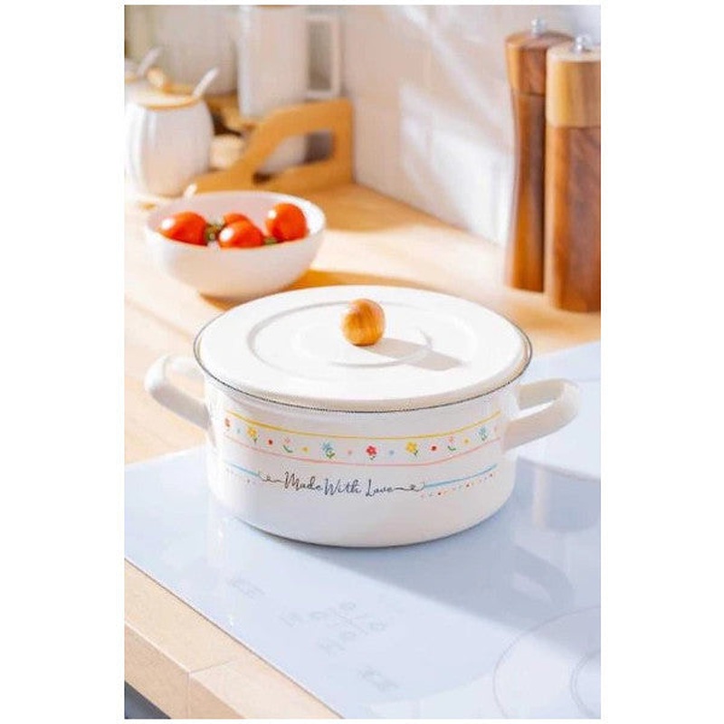 Acar Xap-07705 Made With Love Flat Short Serrated Enamel Pot 20 Cm