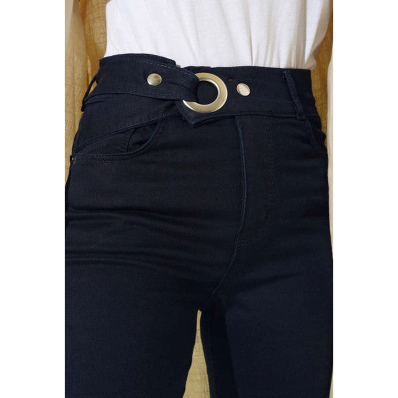 Belt Look Spanish Leg Jeans Dark Blue