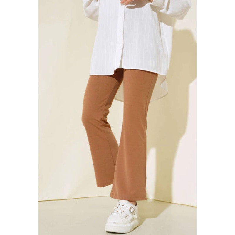 Elastic Waist Flared Trousers Latte