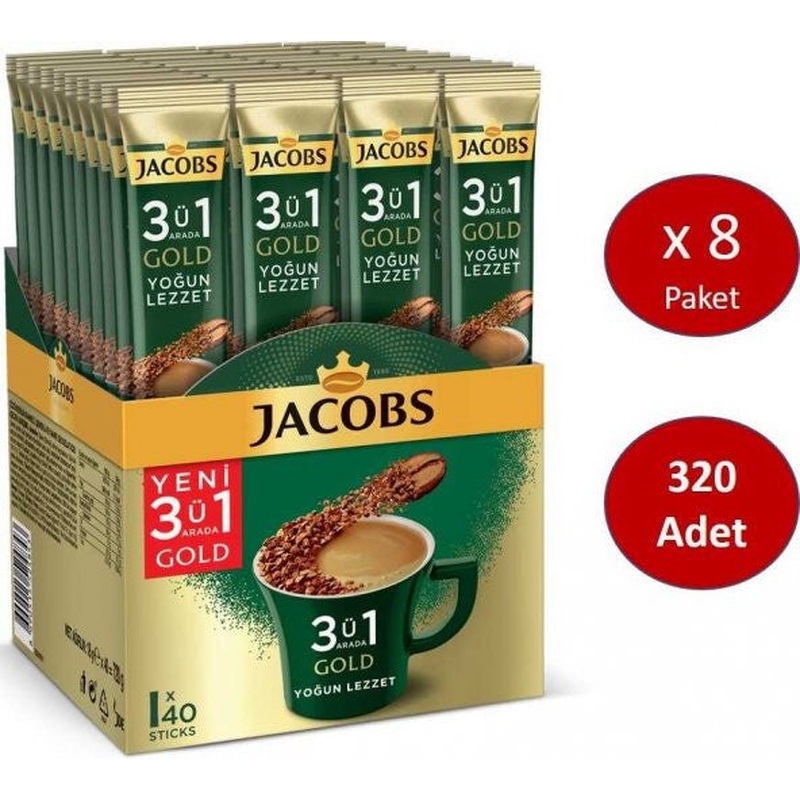 Jacobs 3 in 1 Gold Coffee Mix Intense Flavor 320 Pieces (40 x 8 Packs)