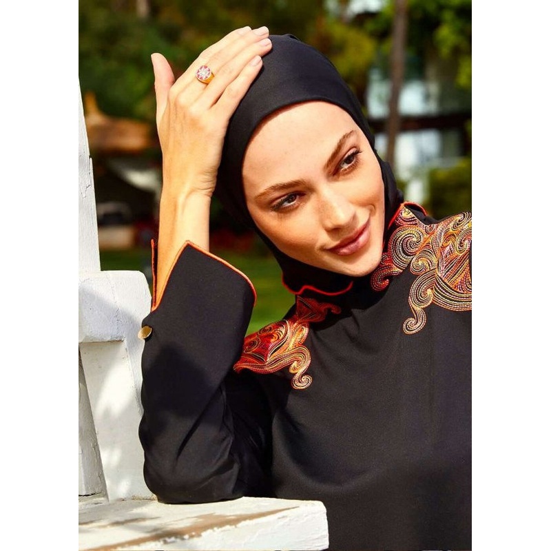 Sequin Embroidery Design Hijab Swimsuit -Pink