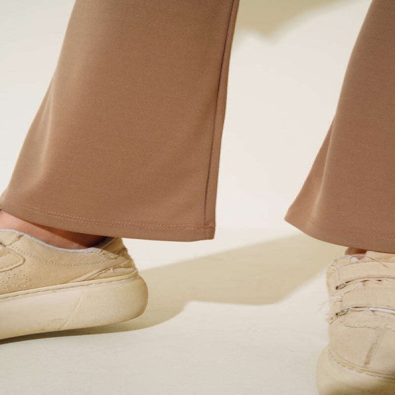 Waist Elastic Flared Trousers Sand Beige