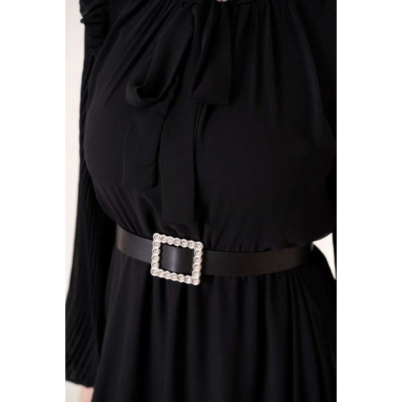 Pleated Sleeves Dress Black