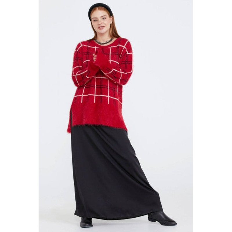 Women's Patterned Knitwear Sweater - Red