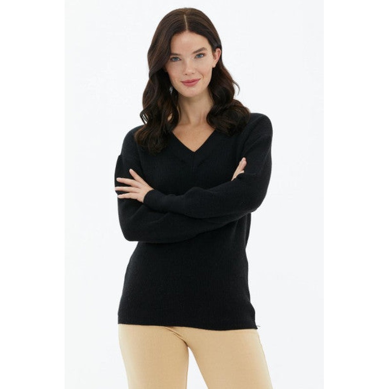 V-Neck Knitwear Sweater - Black