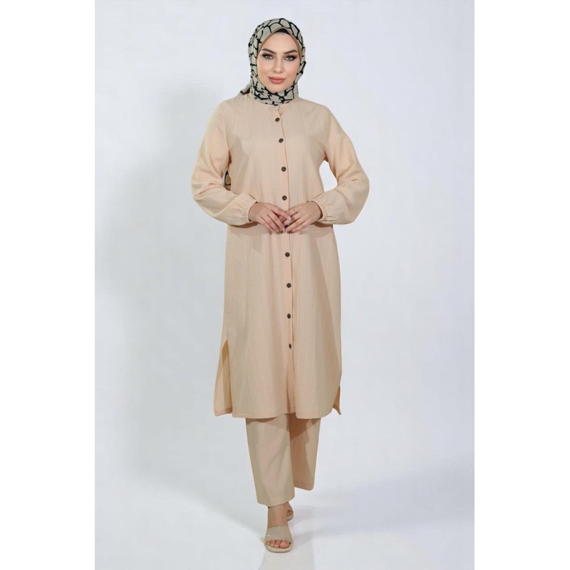 Buttoned Two-Piece Suit Beige 19179