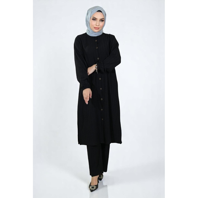 Buttoned Two-Piece Suit Black 19179