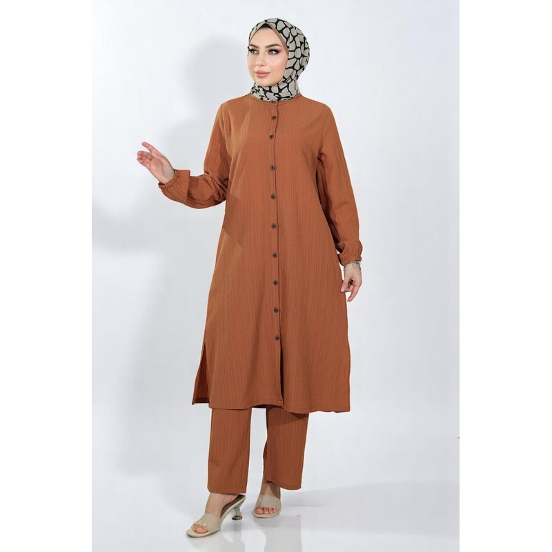 Buttoned Two-Piece Suit Tan 19179