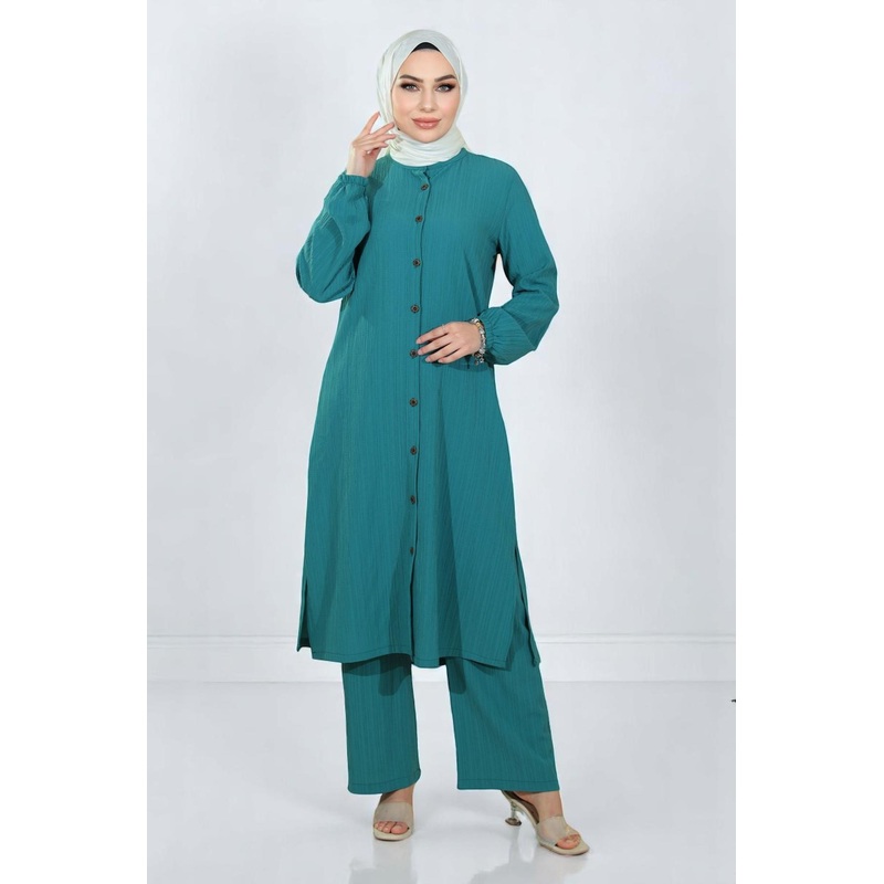 Buttoned Two-Piece Suit Turquoise 19179