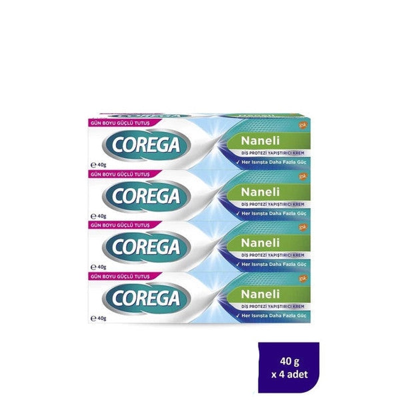 Corega Denture Adhesive Cream Mint 40Gr X4 Pieces