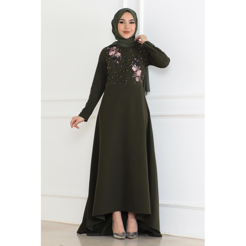 Embroidered Detailed Dress Khaki 6119