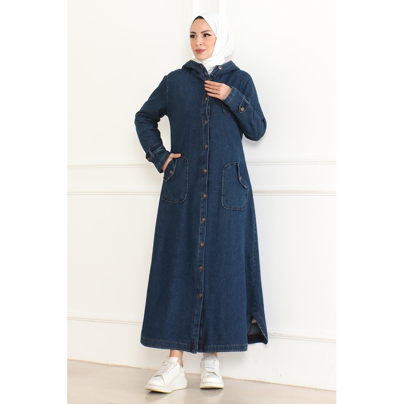 Hooded Denim Jacket Dark Blue 19230
