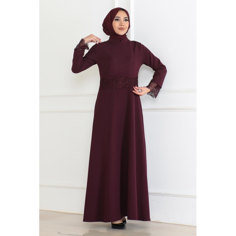 Lace Detailed Dress Plum 6117