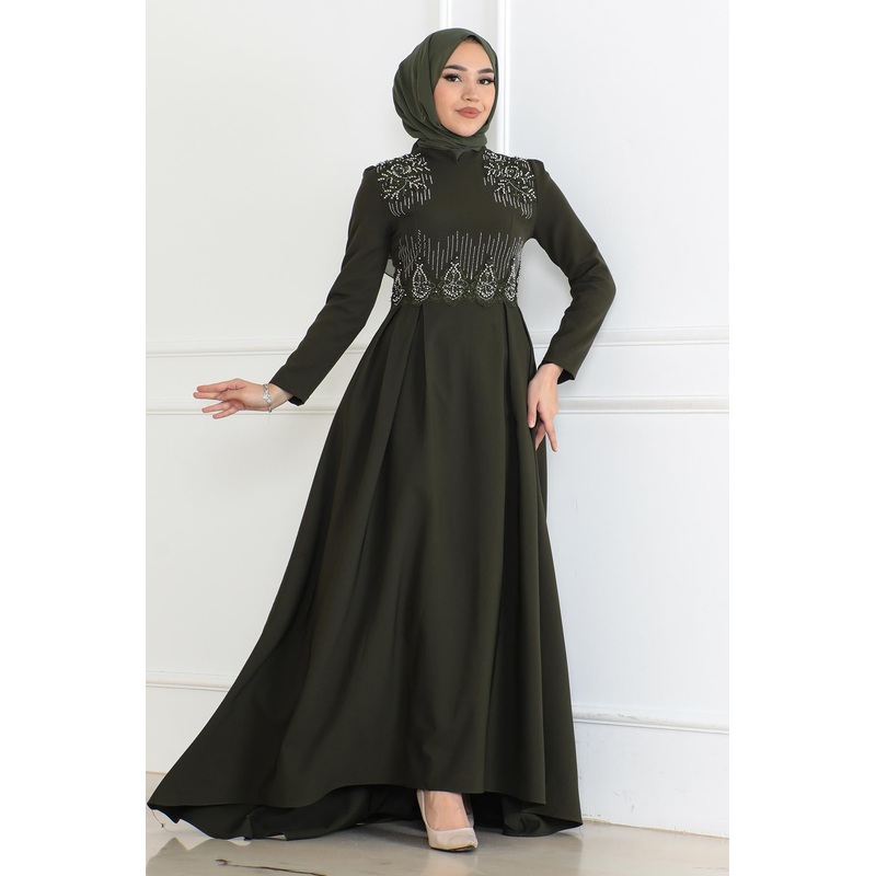 Pearl Detailed Dress Khaki 6121