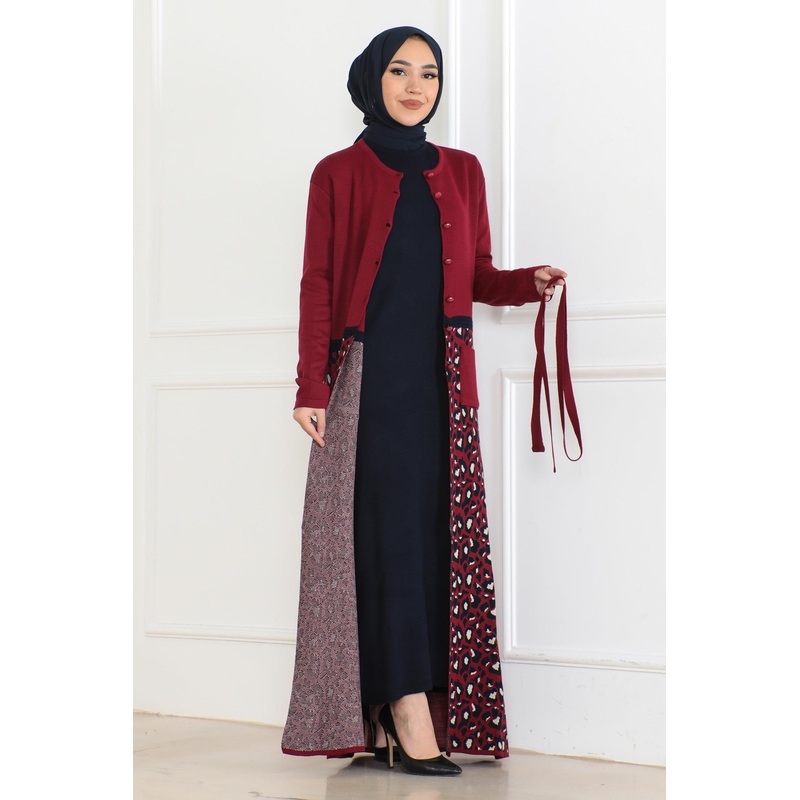 Pocket Detailed Knitwear Combination Claret Red 6114