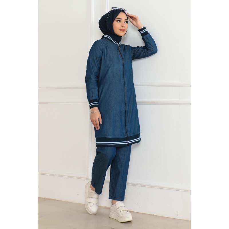 Ribbed Denim Suit Dark Blue 6131