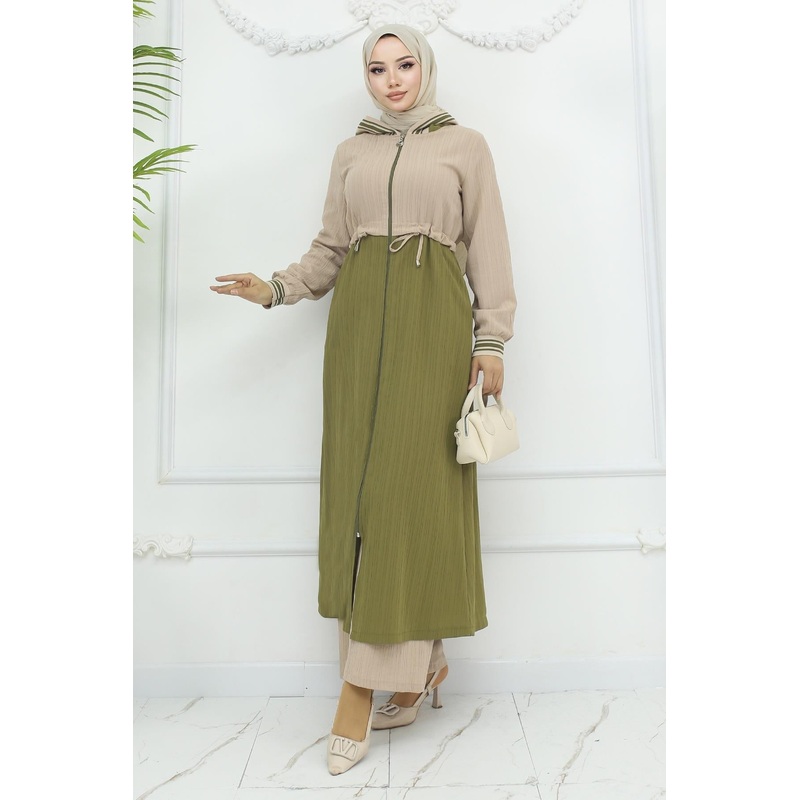 Ribbed Waist Tie-Down Suit Khaki 19237