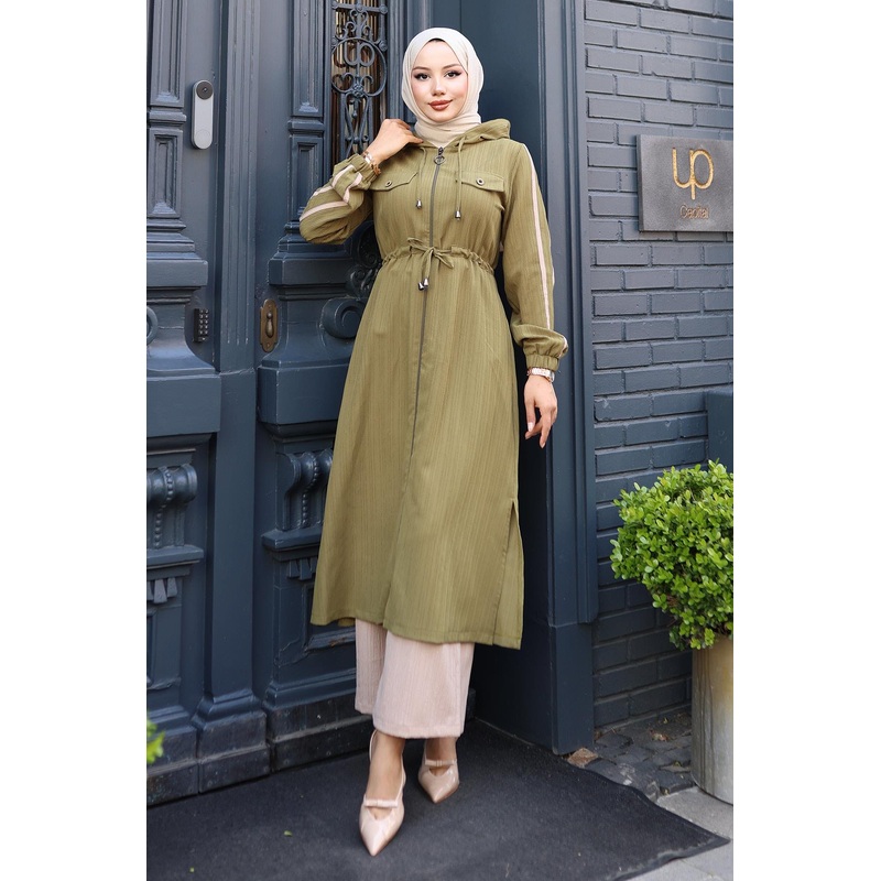 Tied Waist Hooded Suit Khaki 19241