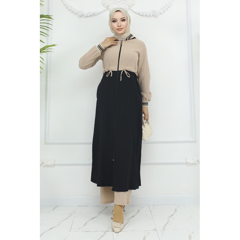 Tied Waist Ribbed Suit Black 19237