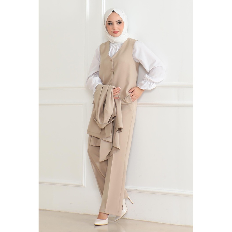 Vested Three-Piece Suit Beige Msw19222-4