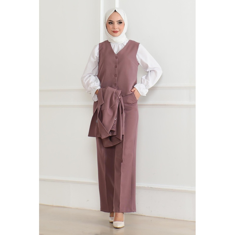 Vested Three-Piece Suit Dusty Rose Msw19222-3