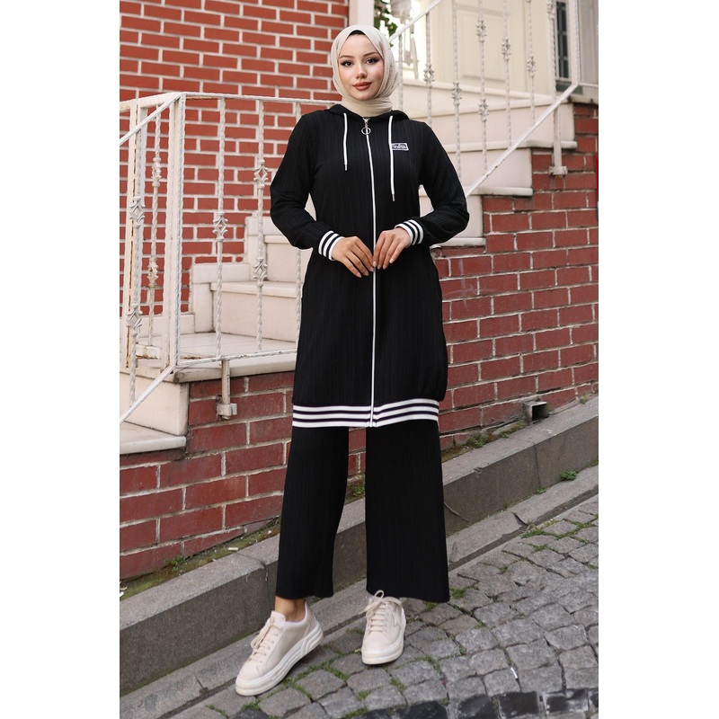 Zippered Ribbed Suit Black 10405