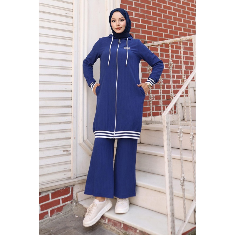 Zippered Ribbed Suit Indigo 10405