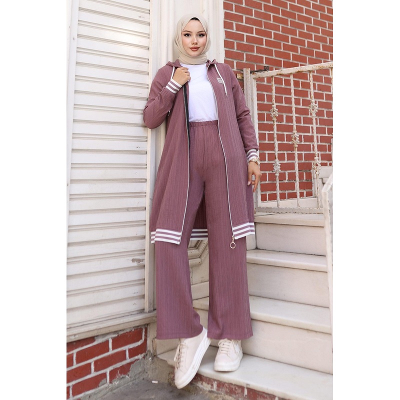 Zippered Ribbed Suit Lilac 10405
